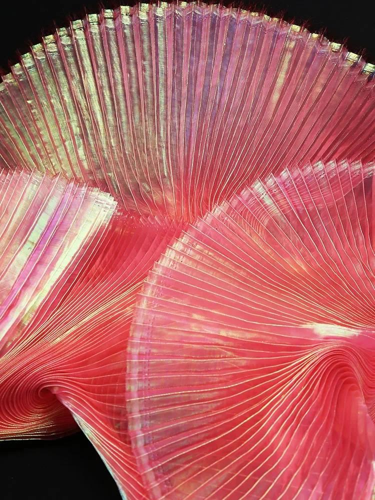 Mermaid Himeji Texture Pleated Fabric Crepe By The Meter for Clothes Stage Decoration Sewing Designer Cloth Glossy White Blue