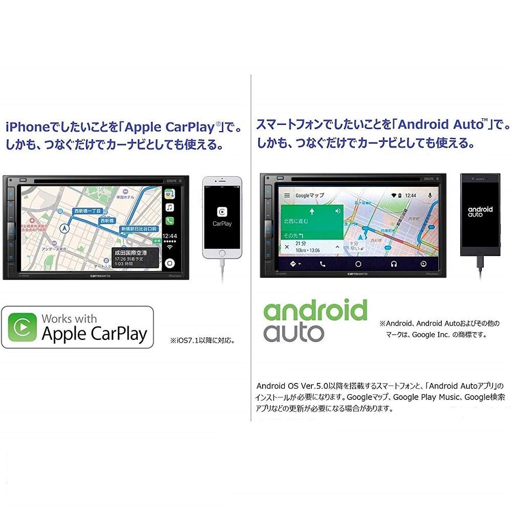 Pioneer Display Audio Inch 2DIN AppleCarPlay Compatible CD DVD USB Bluetooth iPod iPhone AUX DSP Carrozzeria FH-8500DVS 6.8 AndroidAuto™