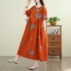 Summer Retro Cotton and Linen Round Neck Short Sleeved Dress, Women's Loose Skirt