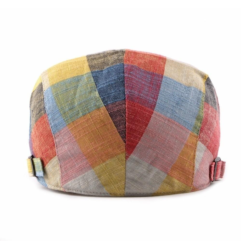 Thin Plaid Berets Button Adjustable Painter Caps Unisex Flat Caps for Men Women