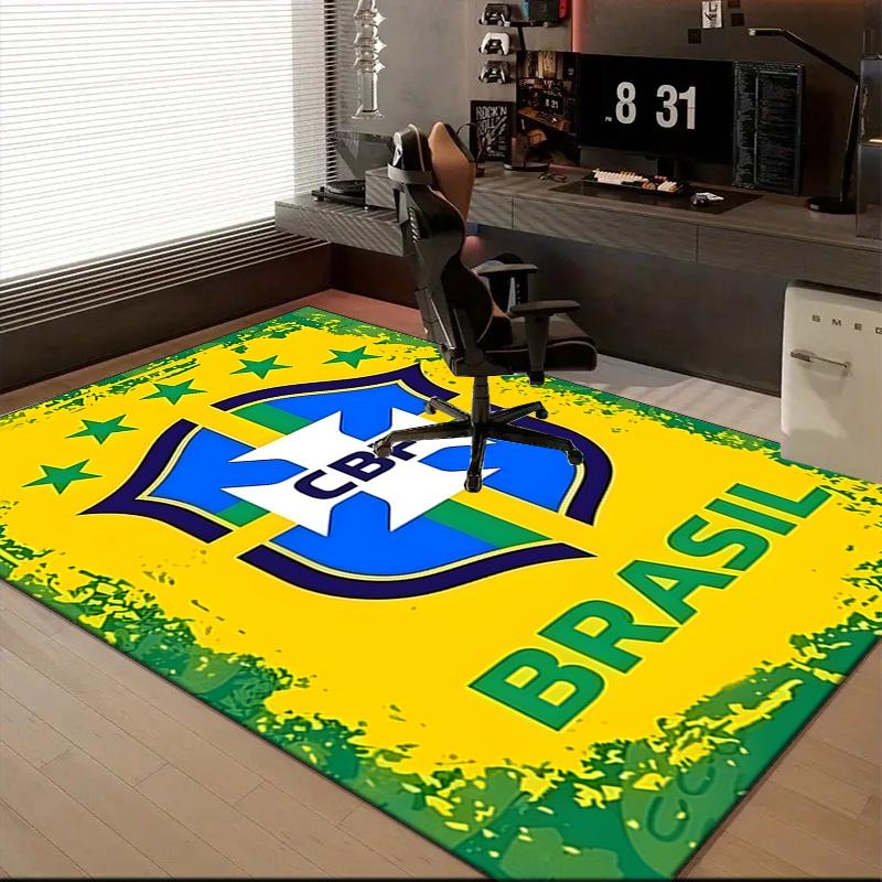 Brazilian Football Emblem Printed Office Carpet Chair Cushion Entryway Rug, Rugs for Living Room, Bedroom Christmas gifts