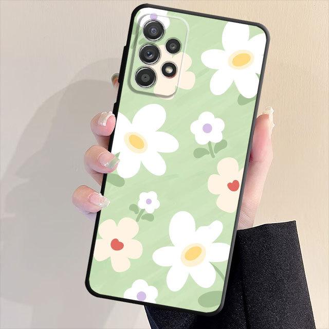 Роскошный чехол для телефона с мягкой задней панелью черного цвета для Samsung Galaxy A33 A32 A21s A53 A22 A71 A31 A51 A13 A23 A72 A52 A11 с милым цветочным принтом