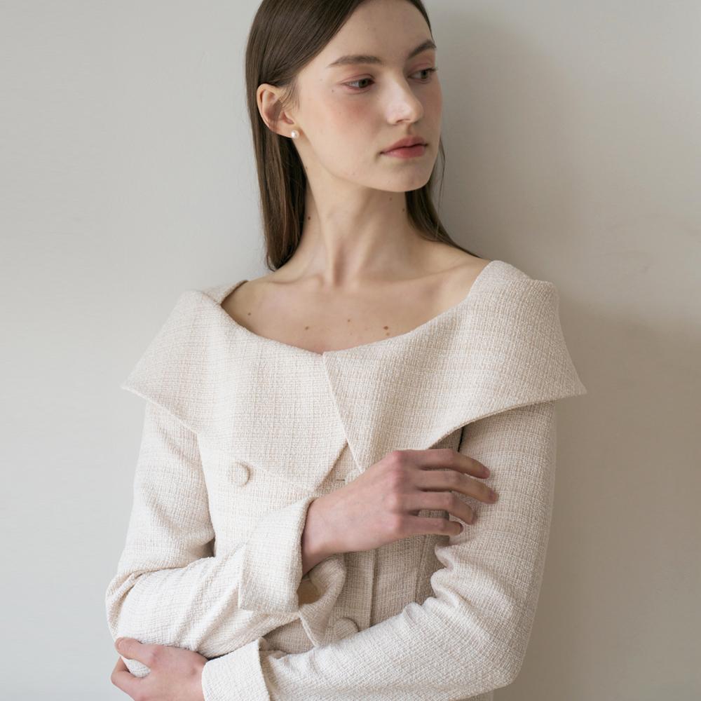Peulomdeimomeonteu Merry Tweed Off-Shoulder Jacket & Skirt Setup_Cream