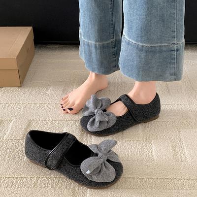 Темперамент модные туфли на плоской подошве с французским бантом и мелким горлом женские новинка 2025 года весна и осень универсальные ретро туфли Мэри Джейн