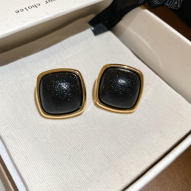 Геометрические серьги-пусеты из серебряной иглы и черного кристалла, нишевые универсальные серьги, темпераментные, легкая роскошь, премиальные серьги