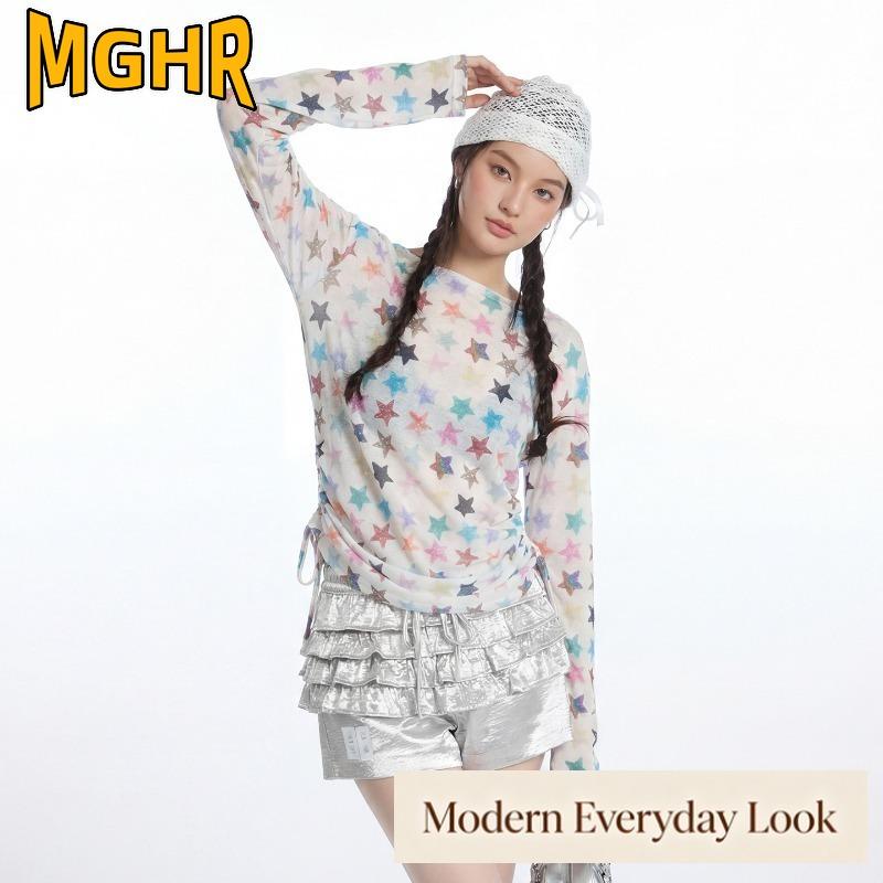 MGHR Женская Модная Повседневная Блузка и Рубашка с Длинным Рукавом и Круглым Вырезом