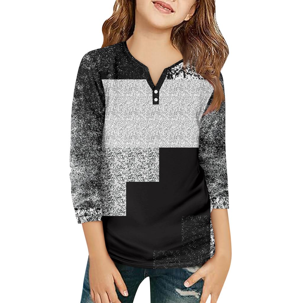 Детская футболка с рукавом 3/4, повседневная футболка с принтом, круглый вырез, блузка-пуловер