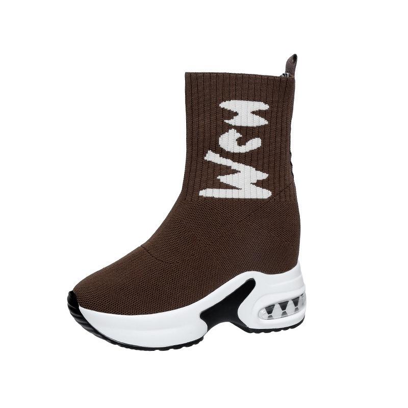 Большого размера тонкие ботинки для женской осени и зимы, новые, из мухоткани, высокие, эластичные, на толстой подошве-маффине, женские короткие ботинки на одной педали