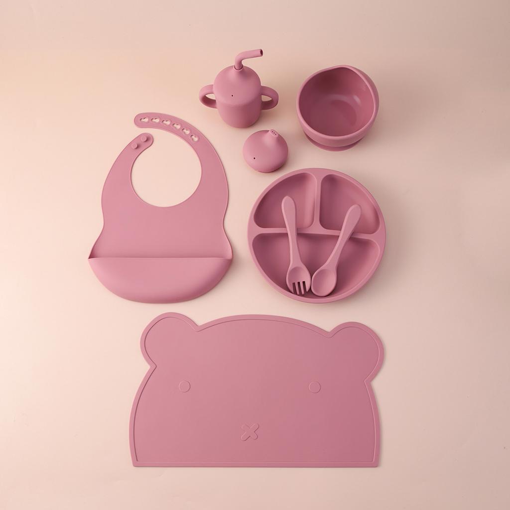 Color Kids 7 шт. Силиконовые тарелки с разделителями Набор для кормления Непротекающие Присоска Нескользящие Приборы для самостоятельного кормления Не содержат БФА Детские вещи