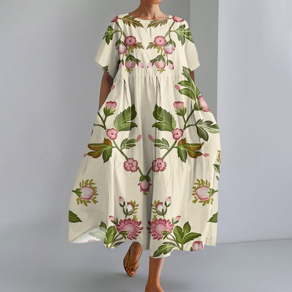 Женское модное свободное платье с большим карманом и круглым вырезом с градиентным принтом и короткими рукавами