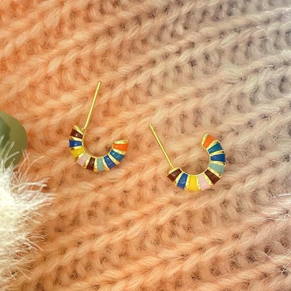 White Baihe With Color Drop Glaze Enamel Earrings Light Luxury Simple Studs Retro Earrings
