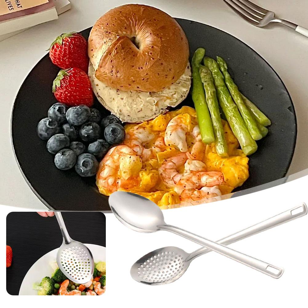 Дуршлаг из нержавеющей стали 304, ложка-дуршлаг, кухонный скиммер, ложка-скиммер, перфорированная ложка для еды P4B5