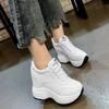 New Women's Ankle Boots Autumn Leather Chunky Shoes Woman Platform Height Increased Sneakers 10CM Thick Sole Wedges White Boots