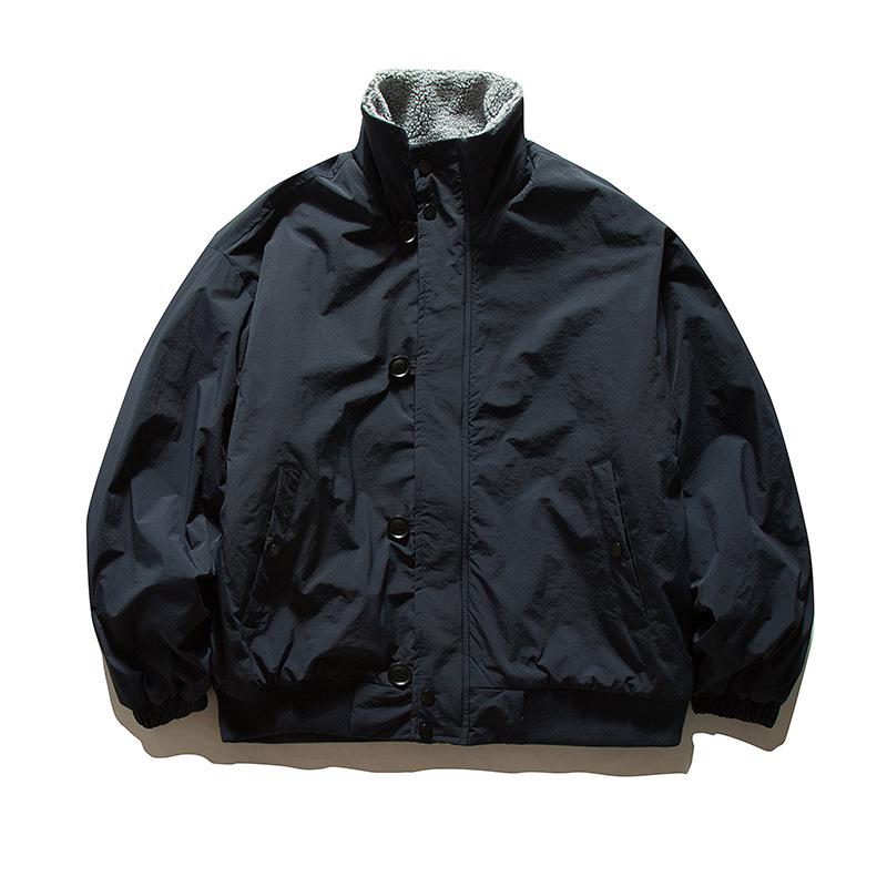 Japanese Retro Stand Collar Lambswool Jacket - Oversized, Warm, Versatile Outdoor Winter Coat
