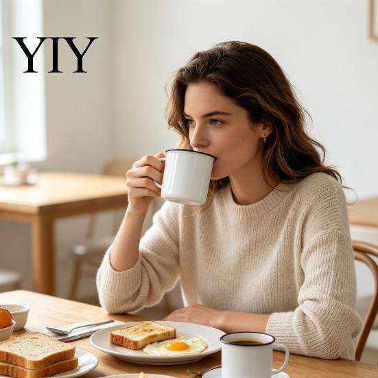 Офисные кружки для чая Винтажная эмалированная кружка с ручкой, Однотонная термостойкая кружка для питья, Прочная портативная посуда для домашней кухни, Ностальгическая