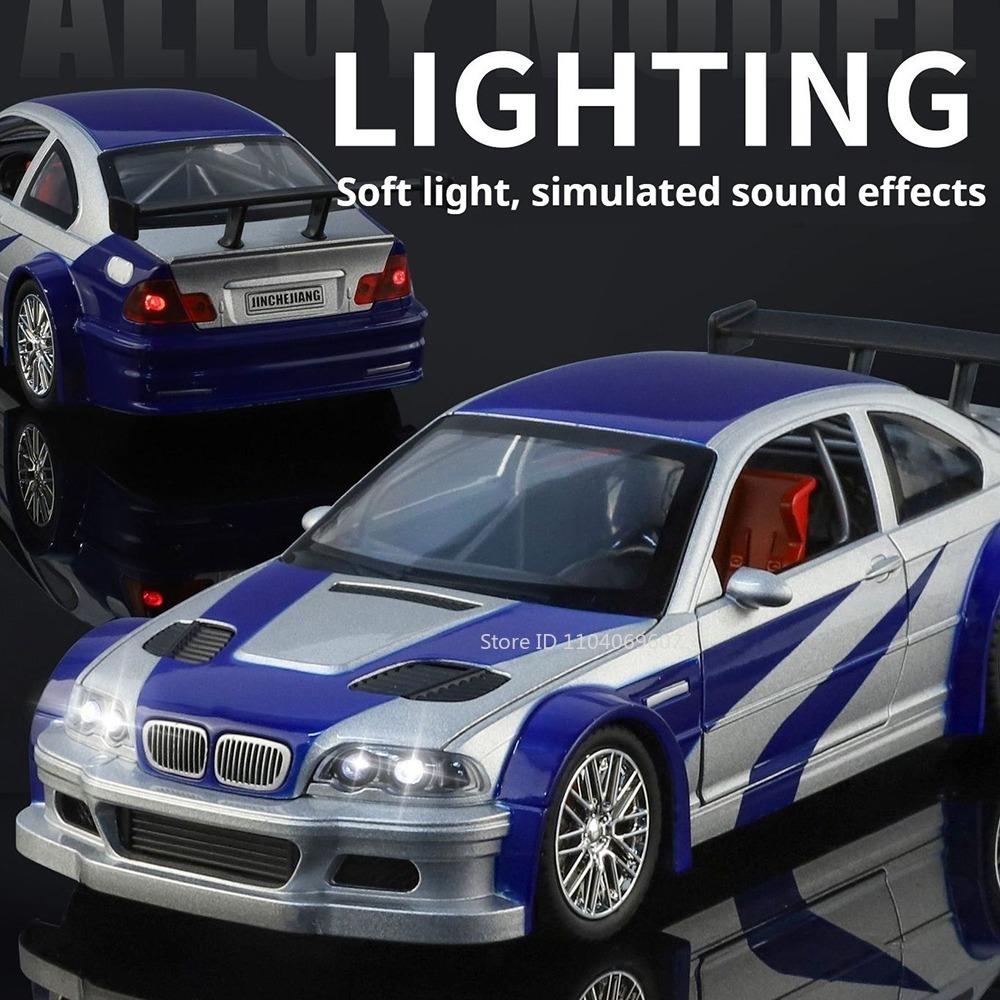 1:24 M3 GTR E46 Модель Гоночный Автомобиль Игрушки Сплав Литье под Давлением Звук Свет Двери Открываются Амортизация Оттянуть Назад Симуляция Суперкары