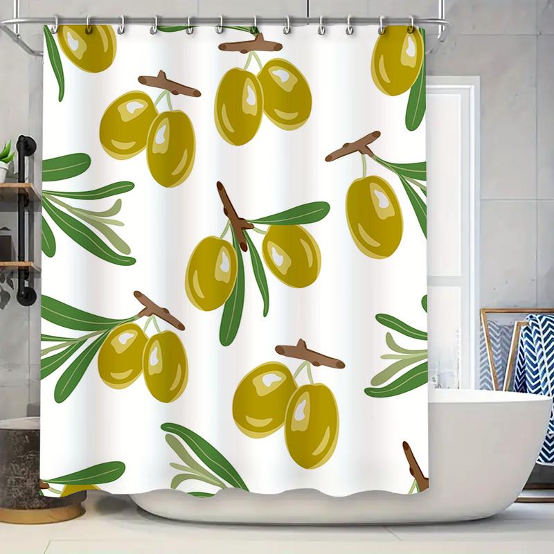 Luxurious Green Olive Pattern Shower Curtain Waterproof Home Decoration Bathroom Decorative Liner Set For Kitchen Sink Basin