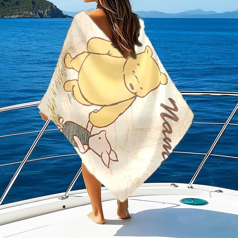 1pc Winnie7 Beach Towel with Custom Name, Beach/Swimming/Bath/Picnic/Camping Towel, Suitable for Seaside Beaches