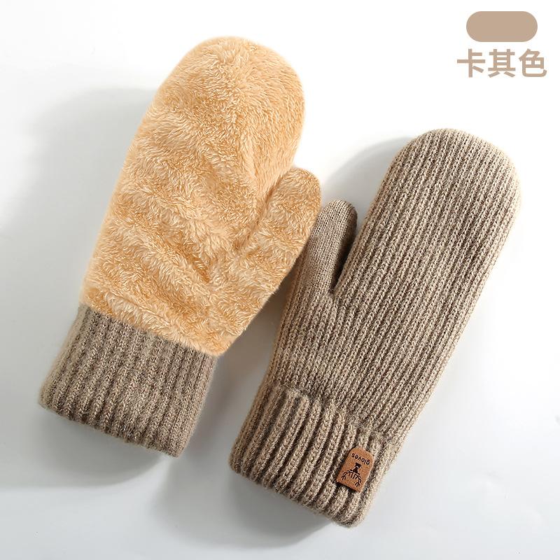 New Winter Thermal Gloves Women's Fleece Thickened Mittens Cycling Skiing Wool, Bag Cover Knitted Gloves