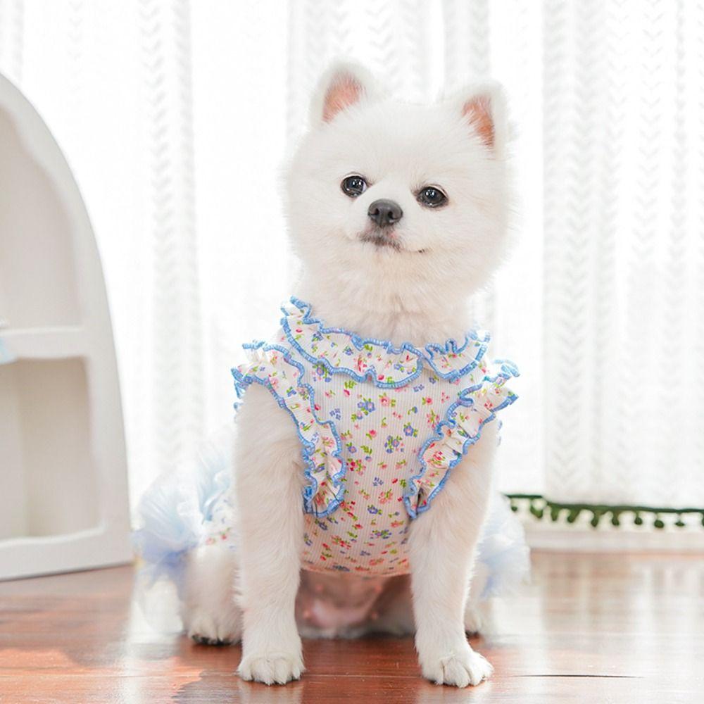 Fashion Cute Puppy Floral Vest Soft Breathable Cat Cake Skirt Thin Design Pet Princess Dress Pet Party