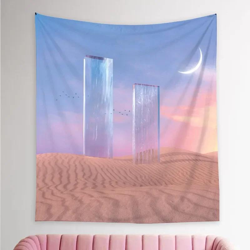 Starry Night Sky Moon Tapestry Psychedelic Wall Covering Carpet Ceiling Window Sea Hanging