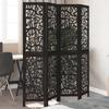 VidaXL Room Divider 4 Panels Black Solid Paulownia Wood, Privacy Screen, Room Partition Panel, 358754