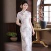 Elegant Modern Cheongsam Dress Women Long Length Stand Collar Three-Quarter Sleeve Stretch Fabric 2026
