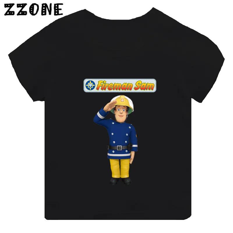 Hot Sale Fireman Sam Print Cartoon Kids Tshirt Funny Girls Clothes Baby Boys Black Short Sleeve T shirt Children TopsTH2450