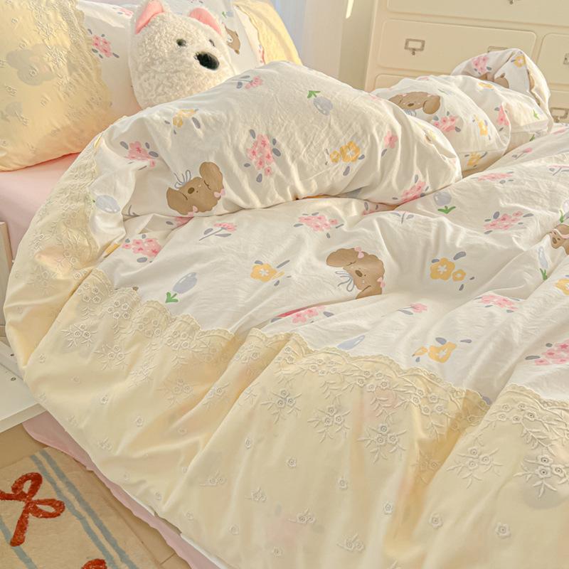 Princess Style Bedding Set Four-piece Set Breathable Comfortable Washed Sheets Quilt Cover Pillowcase