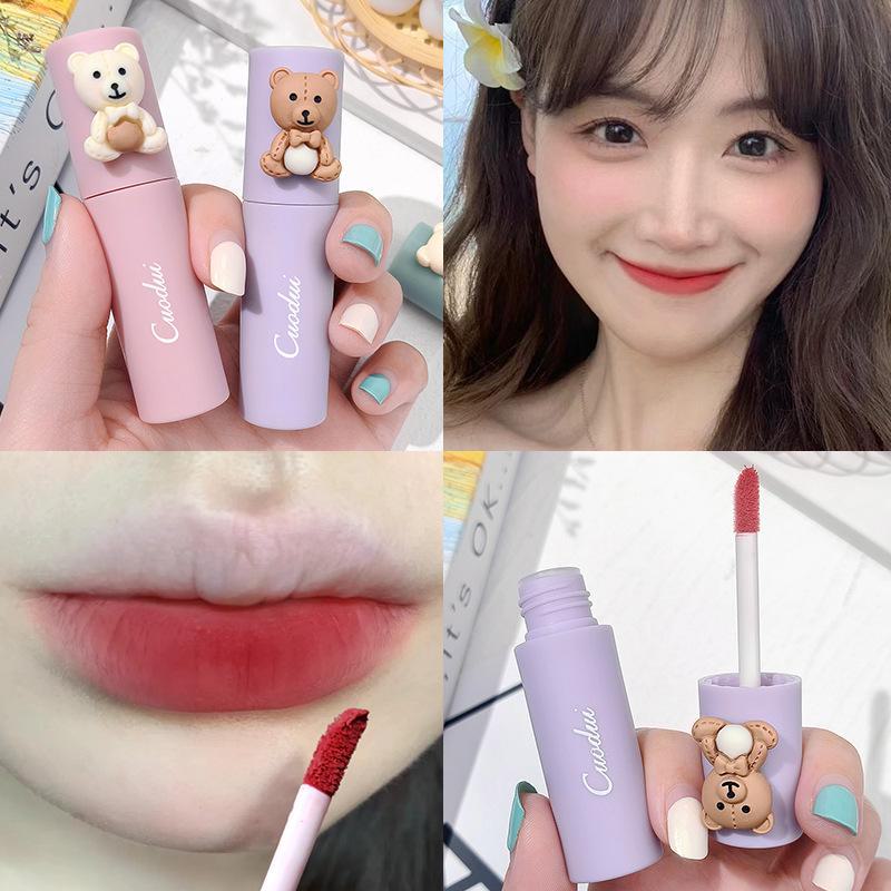 CUODUI Cute Bear Velvet Matte Lip Mud Moisturizing Lip Gloss Lipstick.