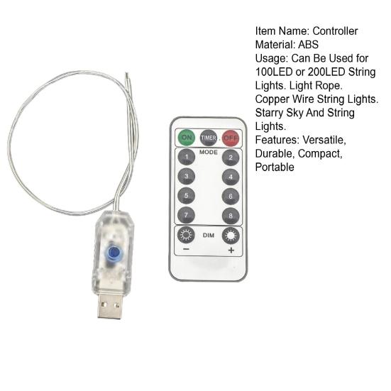 Контроллер гирлянды Пульт дистанционного управления Контроллер светодиодной ленты 8 режимов USB Плата для 100LED 200LED Гирлянд Медная проволока Звездные огни