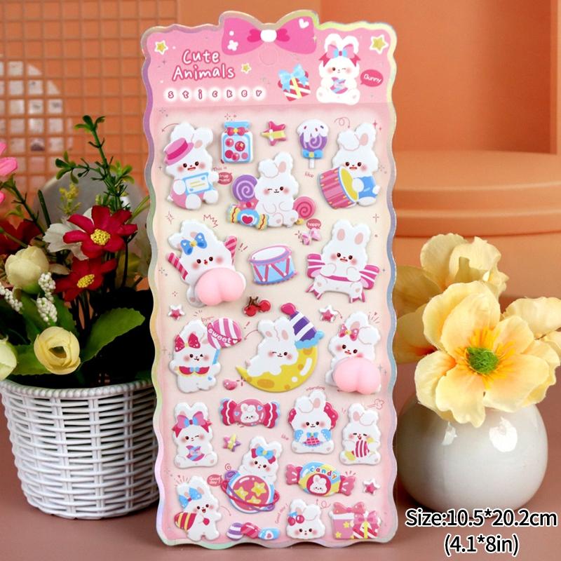 3D Bubble Stickers PP Butt Decorative Stickers Animals Bear Dog Sticker for DIY Scrapbook Phone Case Party Gift Puffy Stickers