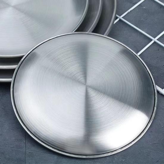 Обеденные тарелки из нержавеющей стали, круглые утолщенные тарелки для салата, домашняя кухня, барбекю, сервировочная тарелка для салата, посуда