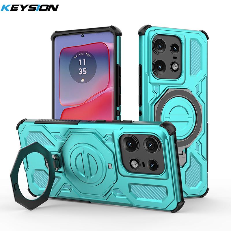 KEYSION Shockproof Magnetic Case for Motorola Edge 50 Pro 5G Upright Live Metal Ring Stand Phone Back Cover for MOTO Edge 50 5G