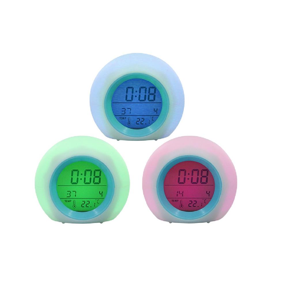 Детский цифровой будильник, 7 цветов, ночник, меняющий свет, прикроватные часы с температурой 12/24 часа, будильник для детской спальни, рождественский подарок