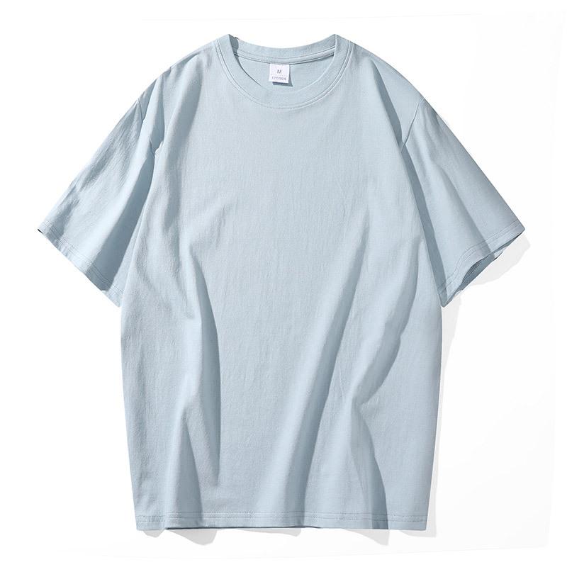 Combed cotton round neck T-shirt men's casual loose solid color shoulder half sleeve men's short sleeve