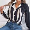 GMXIA Женский модный повседневный летний костюм с длинным рукавом, блузки с воротником и рубашки всех видов контрастных цветов и полосок