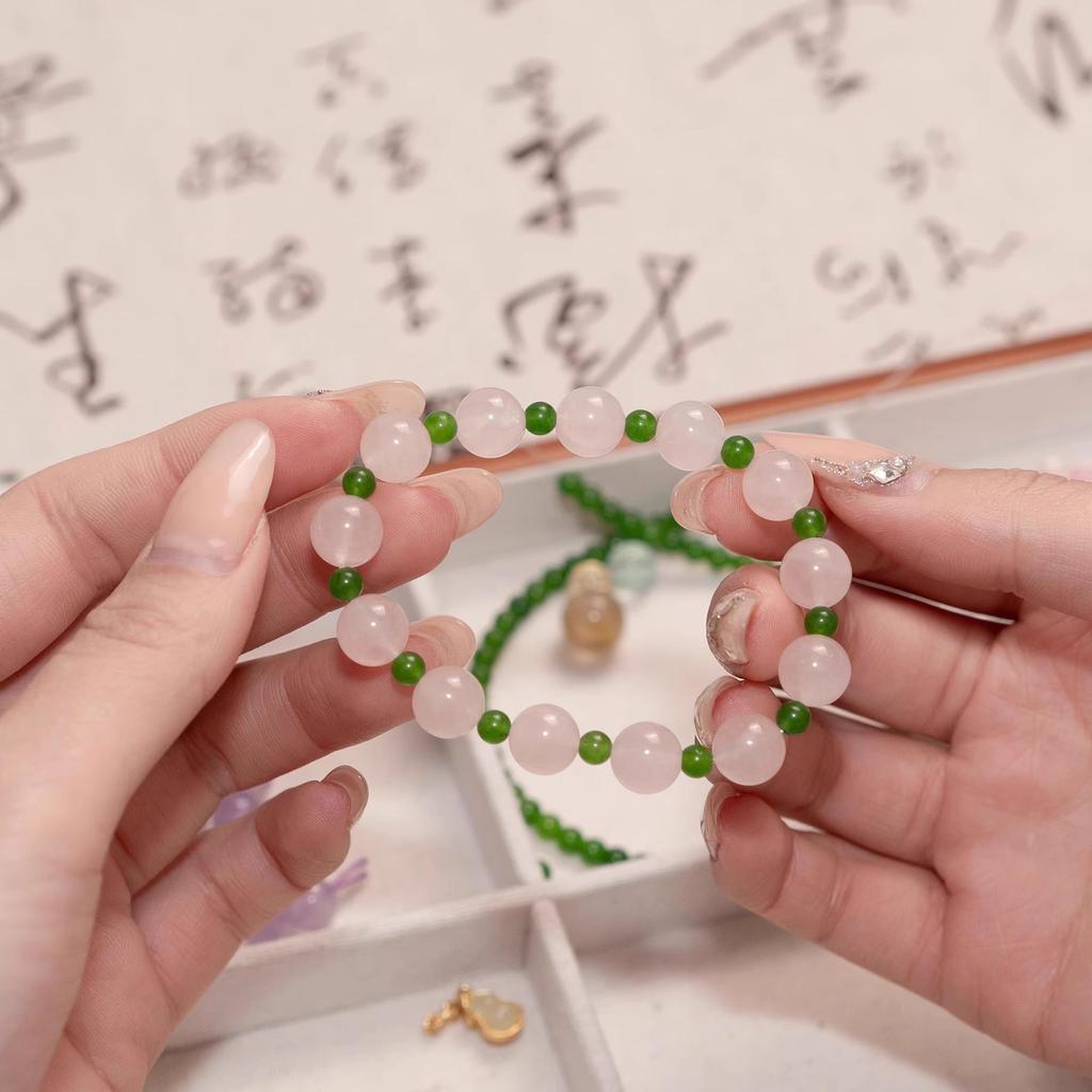 Natural pink crystal and jasper bracelet for women, new Chinese-style crystal color-blocking peach blossom traditional Chinese bracelet, exquisite