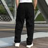 Men Cargo Pants Multi Pockets Drawstring Elastic Waist Solid Color Loose Wide Leg Straight Soft Streetwear Full Length Men Long