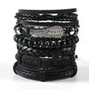 Винтажный мужской кожаный браслет, модный, плетеный вручную, многослойная нить, черный панк-рок, ювелирные изделия, набор аксессуаров