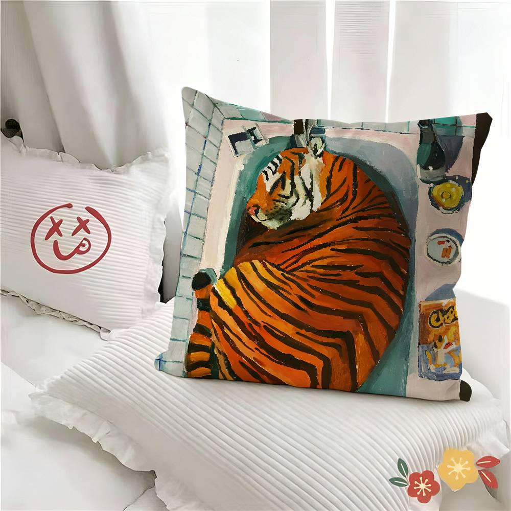 pc Colorful Bathtub Animal Tiger Pillow Case Fashion Square Pillowcase Bedroom Sofa Room Ins Decoration Leisure