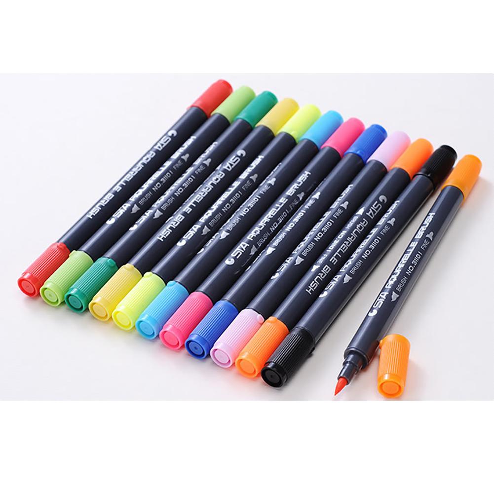 12 Pcs Dual Tip Art Markers Graphic Drawing Water Based Ink Twin Tip Student Dual Nip Brush Pen