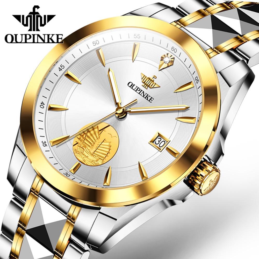 OUPINKE Мужские часы Рельефный парусный дизайн Механические часы Высококачественные часы