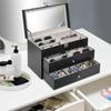 3 Tiers Large-capacity Watches and Glasses Display Box with Glass Lid Suitable for Hold Glasses, Watches, Jewelry, Rings