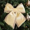 Cartoon Flocking Christmas Bow Ornaments Large Glitter Christmas Bow  Party Favors