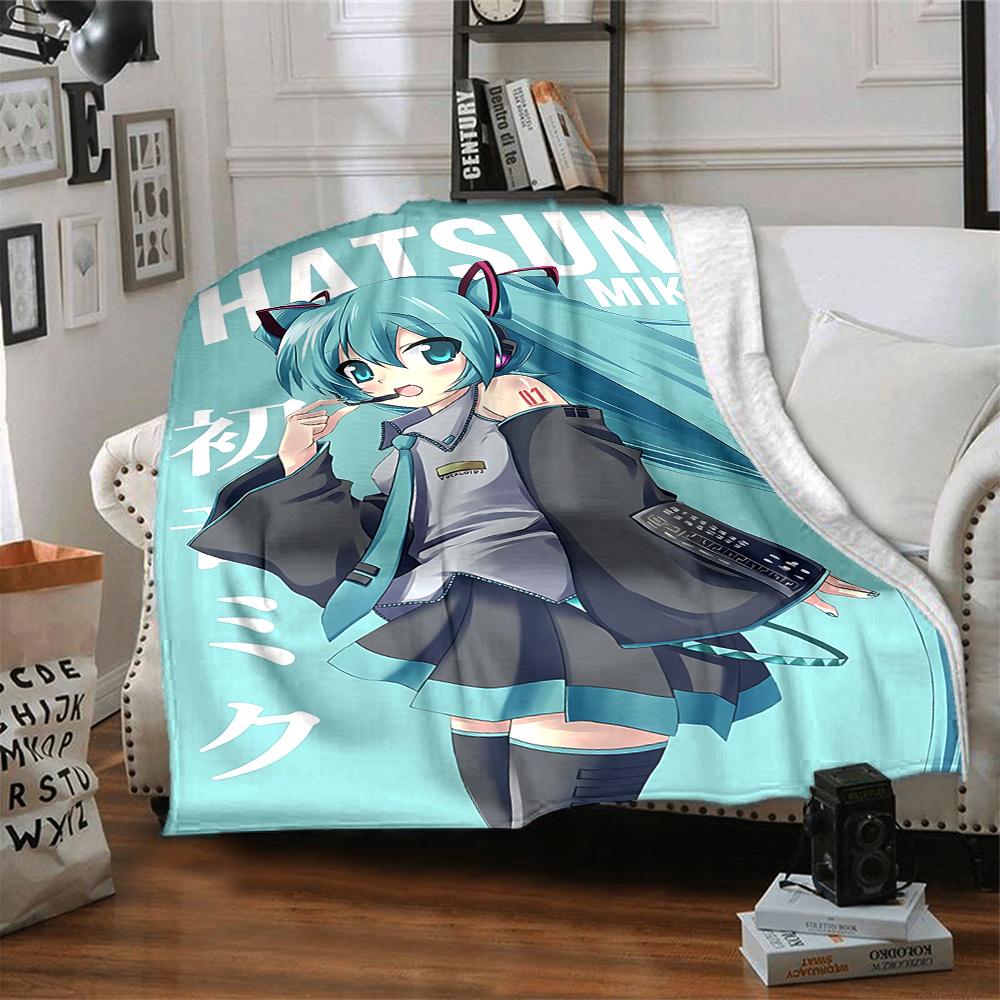 1pc Virtual Vocaloid Idol Flannel Blanket,Ultra Soft Warm Plush Throw for Home Bedroom Bed Sofa Cover Camping Picnic gift Y72446