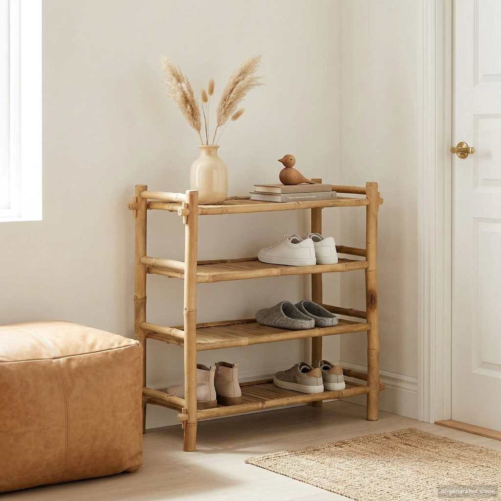 4 Tier Shoe Rack with Shelf Natural Bamboo
