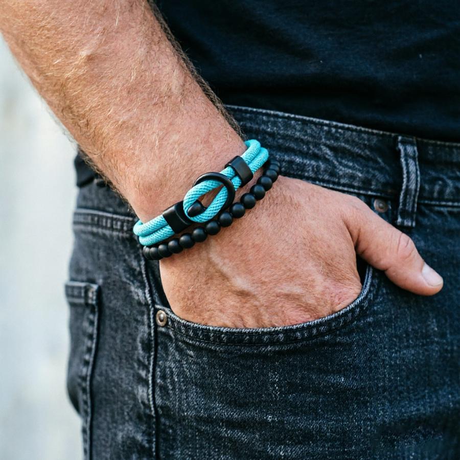 Noter New 2Pcs Men Bracelet Set 10 Color Options Premium Selected 4mm Cord Leisure Versatile Accessories 2 Sizes Available Joias