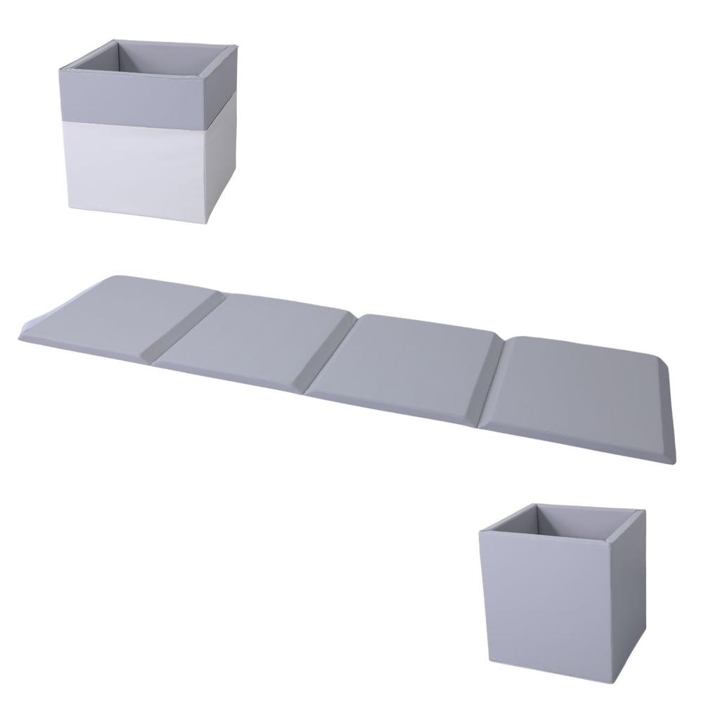 gymnastic mattress 2in1 toy container 240x60x4 cm four-piece - white-grey