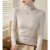 Threaded Cotton High-neck Base Shirt for Women Long-sleeved T-shirt Autumn and Winter Clothes Slim Fit and Shoulder Top